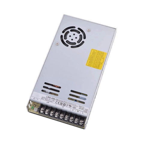 Top view of Beefy 350W 12V Single Output Power Supply For Industrial Automation And CNC Machines with terminal blocks and fan vent.