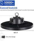 LED High Bay Light 200W 28000lm 5000K UFO Shop Light with Plug and Play 5ft Cable and Hook Ring side view heat dissipation design