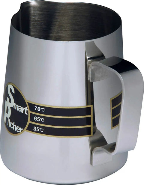 Espresso Milk Frothing Pitcher With Built In Thermometer And Thermo Indicator Color Coding Stainless Steel 20 Oz