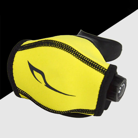 Neoprene Second Stage Regulator Protector Cover in yellow, 25.5x11cm, for diving and snorkeling gear, shock resistant, secure fit.