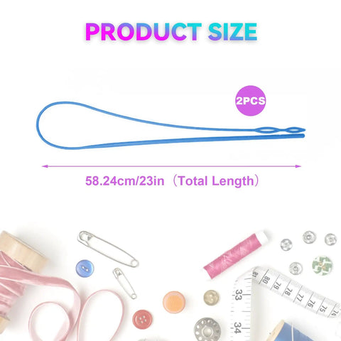 2 Pack Plastic Flexible Drawstring Threader 58.2cm 23in Quick Easy Drawstring Replacement Tool For Hoodies Sweatpants Jackets Swim Trunks Shorts Blue Durable, shown with sewing accessories.