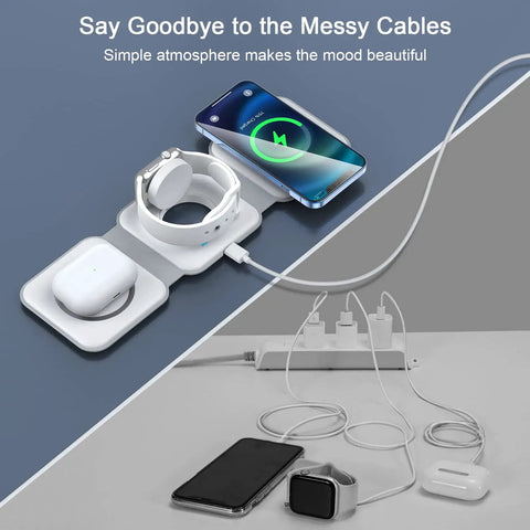 3 In 1 Magnetic Wireless Charger Station For iPhone 16 15 14 13 Pro Max, Apple Watch, AirPods Pro, GaN Fast Charge setup