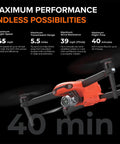 EVO II V2 Pro 6K Rugged Drone Bundle Built Tough With Weatherproof Frame and Pro Stabilized Camera in flight with specs overlay