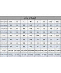 Clothing size chart showing measurements for XXS to 4XL including sleeve, bust, pants length, height, and weight suggestions.