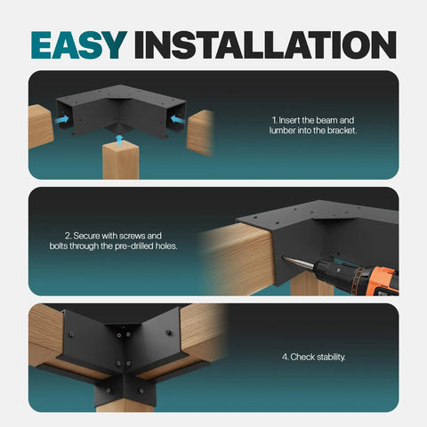 Heavy Duty 4x4 Pergola Bracket Kit Built To Last With Waterproof Coating corner brackets installation guide