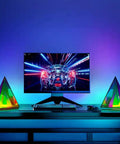 Pyramid Modern Table Lamp LED Desk Light with colorful transparent glow, 3D acrylic, large warm night light for home office setup