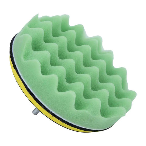 6 Inch Sponge Polishing Buffing Pad Wheel Kit For Car Waxing, green foam disc with wavy texture for effective surface cleaning.
