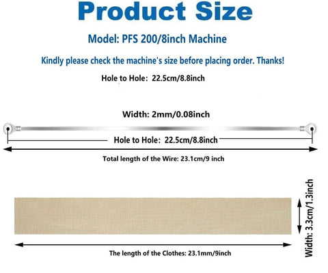 Diagram showing dimensions of 8 Inch Heat Sealer Replacement Strips With Teflon Tape And Heating Element Kit, 2mm thick, 200mm length, 6 Pack.
