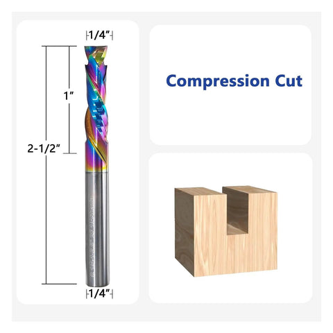 Compression Router Bit With Quarter Inch Shank And One Inch Cutting Length Coated Carbide Spiral Up Down CNC Router Bit For Wood Carving End Mills