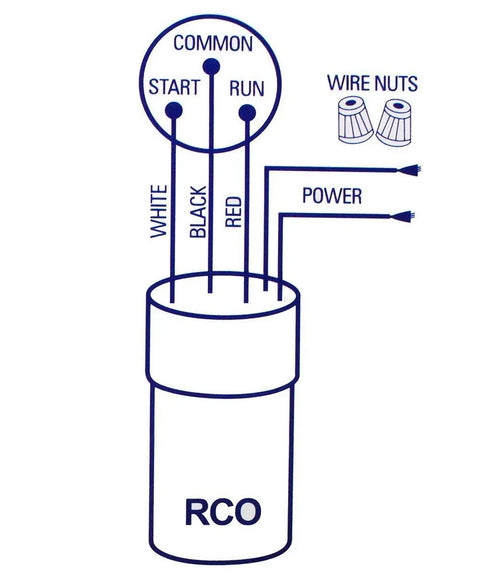 Diagram of Three In One Hard Start Capacitor Kit for Refrigerators and Freezers 115V with wiring and wire nuts