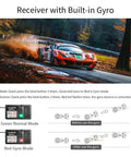 X6 FG 2.4GHz RC Radio Transmitter And Receiver With Gyro for cars, displaying normal and gyro modes, racing car background