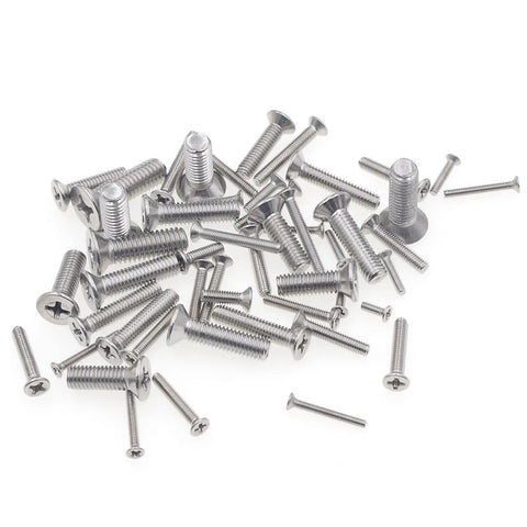Top Shelf Rock Solid 304 Stainless Steel Phillips Flat Head Machine Screw Assortment Kit With 240 Countersunk Metric Fasteners in silver color.