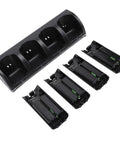 Four In One Remote Controller Charging Dock With Four 2800mAh Rechargeable Battery Packs For Nintendo Wii Remotes, USB powered, black