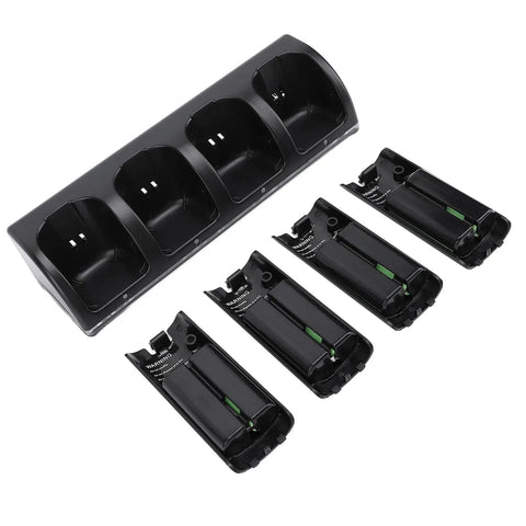 Four In One Remote Controller Charging Dock With Four 2800mAh Rechargeable Battery Packs For Nintendo Wii Remotes, USB powered, black