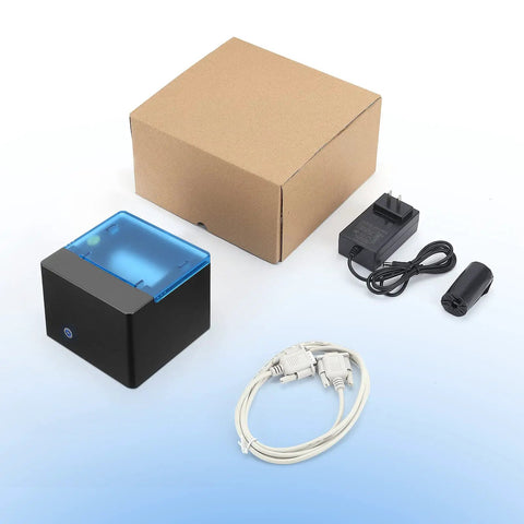 Thermal Printer For Mixed Denomination Money Counters, Plug In And Print Totals By Value And Quantity, Denomination Breakdown And Serial Numbers, Compatible With IMC01 IMC08 Banknote Counters, Fast Receipt Printing, showing printer, cables, and adapter.