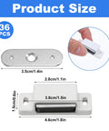 Heavy Duty White Cabinet Magnets 36 Pack That Hold Super Solid With Screws Included To Keep Doors Closed Tight For Kitchens Closets And Wardrobes So No More Slamming Or Loose Lids Ever Again product size diagram with dimensions shown.