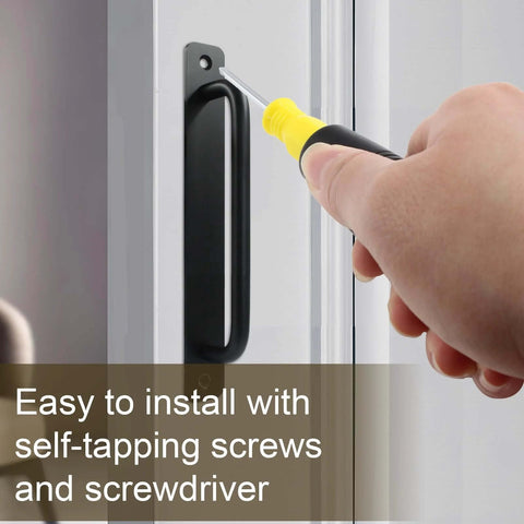 2 Pack Black Aluminum Barn Door Handles With 5 Inch Center Hole Sliding Closet Door Pulls being installed with screwdriver