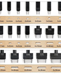 19 sizes of Oblong Leather Hole Punch Set With Nylon Pad, Pro Grade Leatherworking Tools for belts, wallets, bags, shown with measurements.