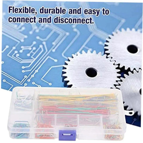 Complete Breadboard Jumper Wire Kit With 560 Piece Solderless Cables In Multicolored Assorted Lengths Plus Sturdy Storage Box with organized wires.