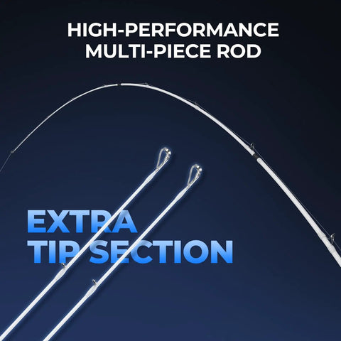 Centron Lite Travel Baitcasting Rod and Reel 4 Piece Packable Fishing Combo extra tip section illustration.