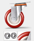 Heavy Duty Rubber Castor Wheels With Slam Dunk Brake Setup For Quiet Furniture Roll Rock Solid Steel Build with red wheel.