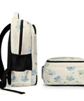 Side view of Pale Blue Wildflower Watercolor Print Backpack For Men And Women Large Capacity Unisex Daypack with polyester material