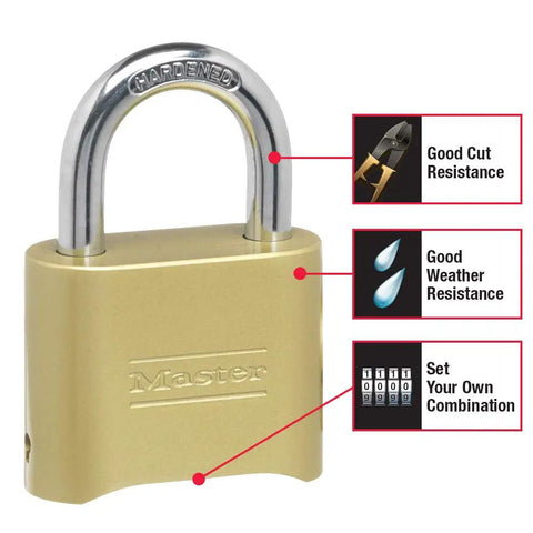 Gold Four Digit Combination Padlock Set For Indoor And Outdoor Security with customization and durability features highlighted
