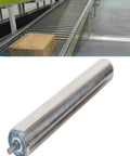 Heavy Duty Stainless Steel Conveyor Rollers For Belt Frames Quick Snap Spring Mount Idlers No Sweat Install Super Tough Design Smooth Material Transport Reliable Shop Workhorse Grade 2.4 X 39.4 on conveyor with box.