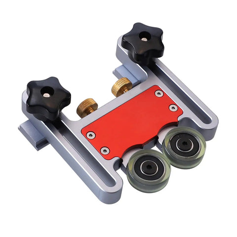 Pro Grade Table Saw Roller Jig For 30 Mm Sliding Tracks And T Slots Aluminum Alloy With Anodized Finish And Double Polyurethane Wheels