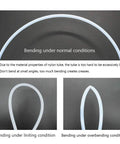 One Half Inch Black Nylon Tubing SAE J844 for Air Brake Systems bending demonstration under various conditions.