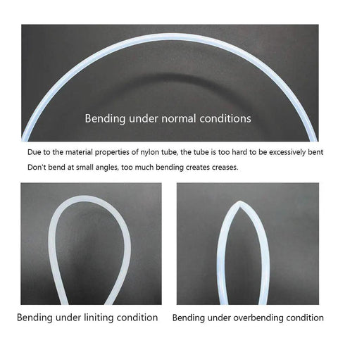 One Half Inch Black Nylon Tubing SAE J844 for Air Brake Systems bending demonstration under various conditions.