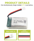 Close-up of 3.7V 400mAh Li-ion battery with red and black wires for 5 Pack 3 7V 400mAh Li Battery Set With 5 In 1 Charger For SYMA Q11 H99W