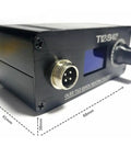Beefed Up High Power Digital Soldering Station With 75W Quick Heat for RC Toys and FPV Builds, showing front panel and dimensions