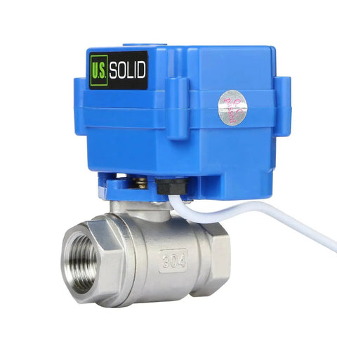 Motorized 1/2 Inch Ball Valve With Full Port 304 Stainless Steel, NSF Certified Drinking Water Safe, NPT Threads