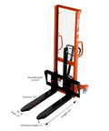 Rock Solid Manual Pallet Stacker And Heavy Duty Hand Forklift featuring adjustable forks size with 2200 lb capacity and 63 inch lift height.