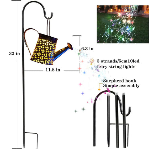 Cool Watering Can Lights Multicolor Outdoor Garden Decor Hanging Lantern Waterproof Solar Waterfall Lights Pathway Yard Art
