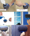 No Hustle Seamless Paint Roller Duo With Built In Flocked Edger For Tape Free Wall Projects in use pouring paint and applying.