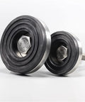 Heavy Duty Stainless Steel Adjustable Leveling Feet Set Built Like A Tank Screw On Furniture Legs with rubber bases.