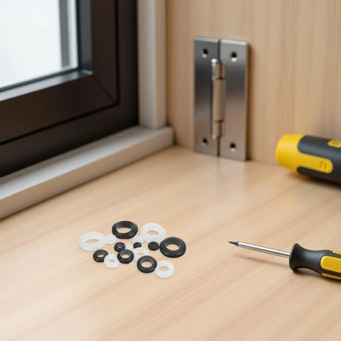 Rock Solid 180 Piece Rubber Grommet Kit With Nylon Washers For Waterproof Cable Sealing And Wire Protection. Perfect For Electrical Wiring, Plumbing Projects, And Home Insulation. Keeps Moisture Out While Guarding Cables In Any Damp Environment. Heavy on desk with screwdrivers and assorted grommets