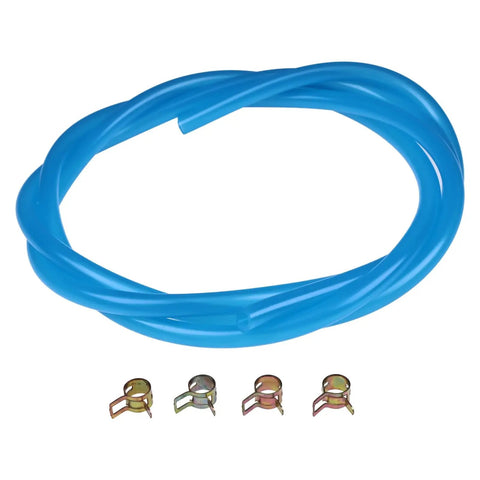 Blue Fuel Line Kit With Clamps, 7 Foot Total Length, Inner Diameter One Quarter Inch, Outer Diameter Three Eighths Inch, Durable Hose For Small Gas And Diesel Engines