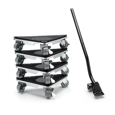 Heavy Duty Furniture Movers With 360 Degree Rotation Wheels And Lifter Set with four sleds and a pry bar for easy moving.