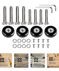 Six Pack Luggage Wheel Replacement Set For Suitcases And Rolling Bags Universal Fit Heavy Duty Rubber And Iron Casters Easy Install 360 Degree Swivel Wheels Spare Parts For Travel Gear, black wheels and hardware
