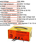 Pro Grade Electrostatic Powder Coating System control box with detailed specifications displayed, featuring a yellow casing.