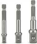 Heavy Duty Impact Socket Adapter Set For Impact Drivers And Drills Three Piece Conversion Kit shown vertically aligned