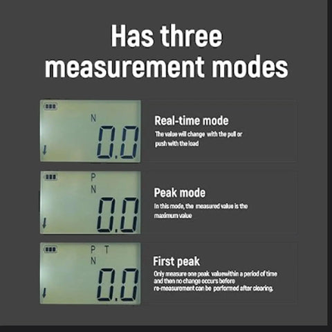 Digital Force Meter Portable Push And Pull Tester 2N To 20N With Built In Sensor For Material Testing And Quality Control Lab Grade Precision Easy Readout Durable Pocket Sized Handy Tool, three modes display