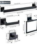 Matte Black Stainless Steel 4 Piece Bathroom Set Dope Finish Towel Bar Towel Rack Towel Holder And Toilet Paper Holder 23.6 Inch Rustproof SUS304 Bath Hardware For Modern Homes with size dimensions shown.