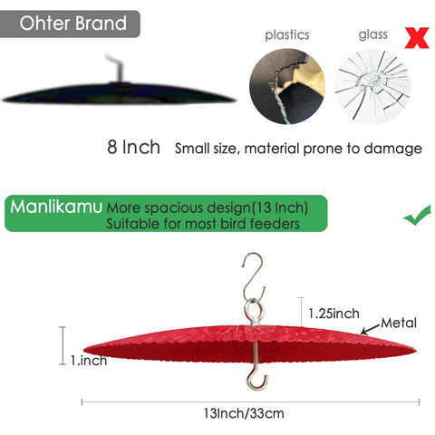 Comparison of 13 Inch Metal Bird Feeder Baffle Rain Guard with smaller, fragile alternatives