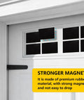 32 Pack Two Car Garage Magnetic Panels Kit With Faux Window Sheets installed on metal garage door, showing close-up of black panels.