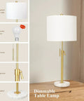 Gold Table Lamps Set Of 2 With Adjustable Height From 22 To 30 Inches, Dimmable Nightstand Lamps featuring white shade, marble base