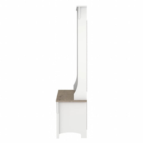 Side view of Salinas Hall Tree with Shoe Storage Bench in Shiplap Gray and Pure White showing bench and hooks